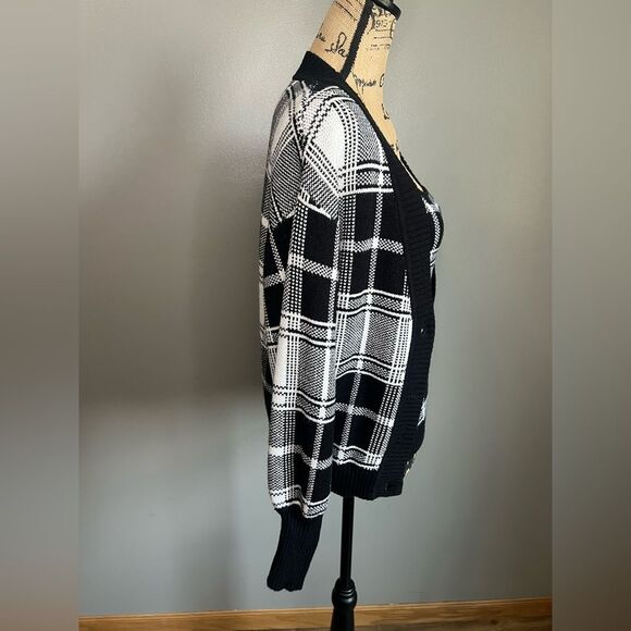 Venus black white checkered sweater cardigan set small academia preppy office - Picture 8 of 10